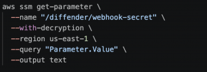 An image that depicts a code snippet of retrieving webhook secret in Github.
